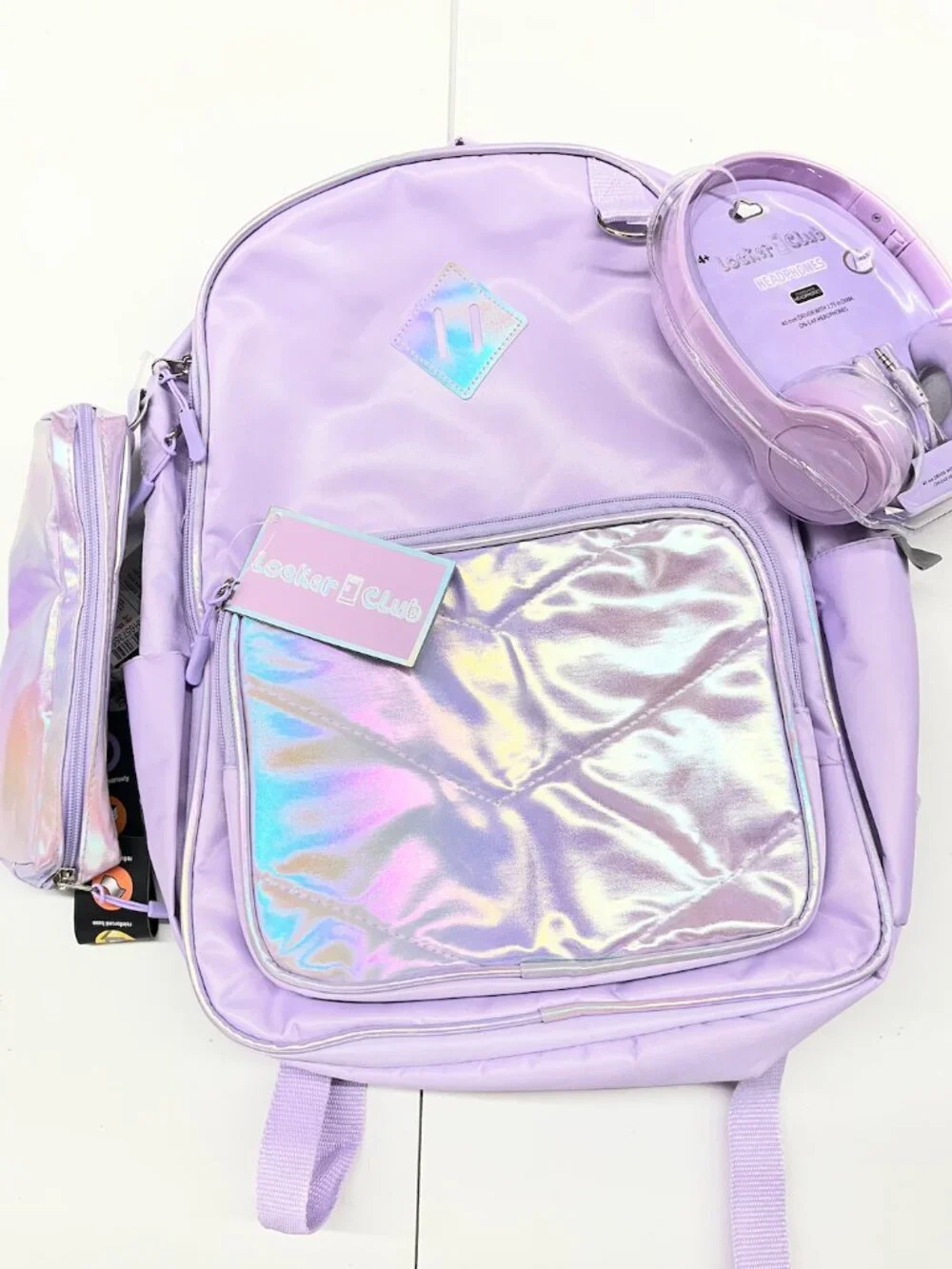NEW Locker Club Kids' 16L Nylon Backpack with Headphone Pencil Pouch in Lavender